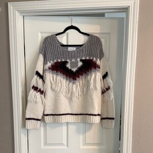 Current/Elliott Fringe Knit Sweater - Gray, Cream, and Burgundy